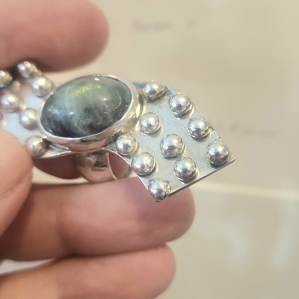Grey Onyx & Sterling Silver Ring - Size 6